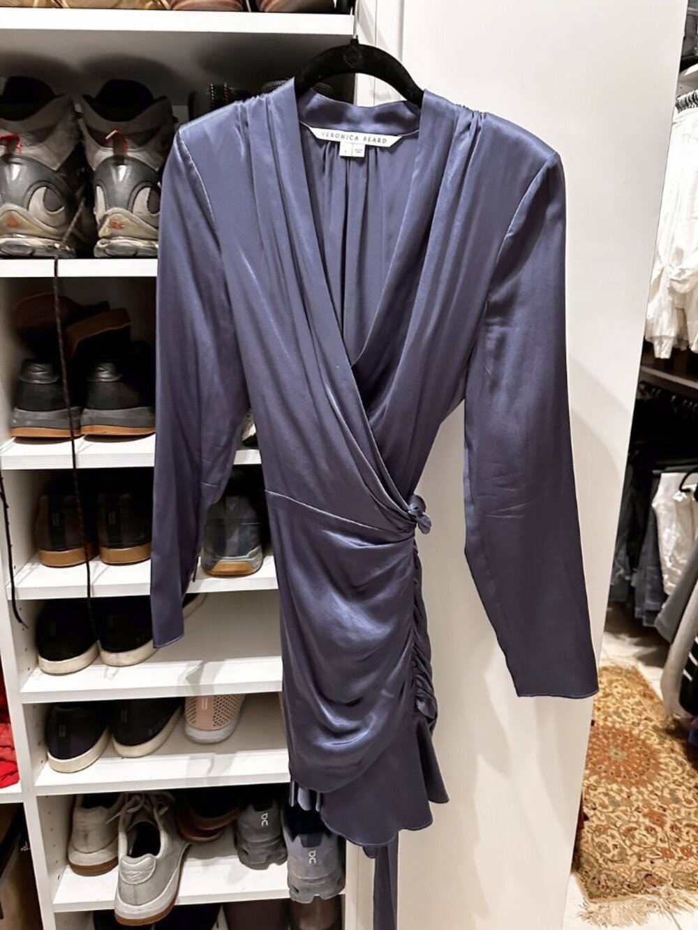 Veronica Beard Blue Satin Long Sleeve Wrap Mini Dress Size 8